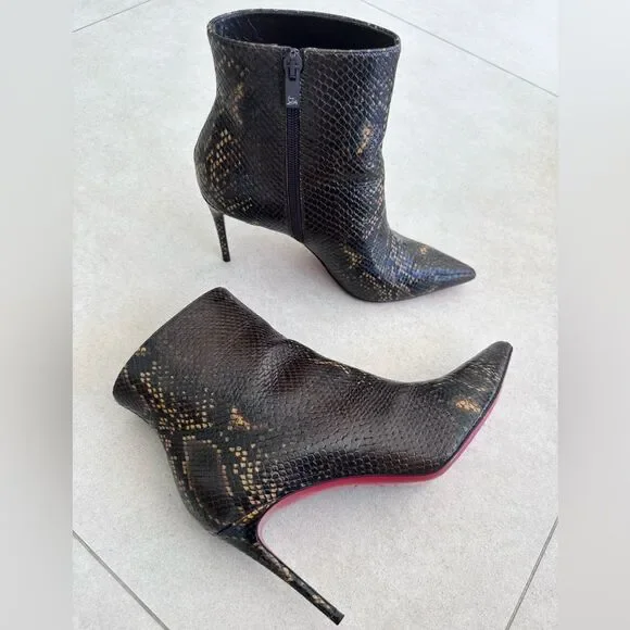 CHRISTIAN LOUBOUTIN So Kate Leather Snake Embossed Dark Brown Boots 85 EU 38 US8 - Picture 3 of 15